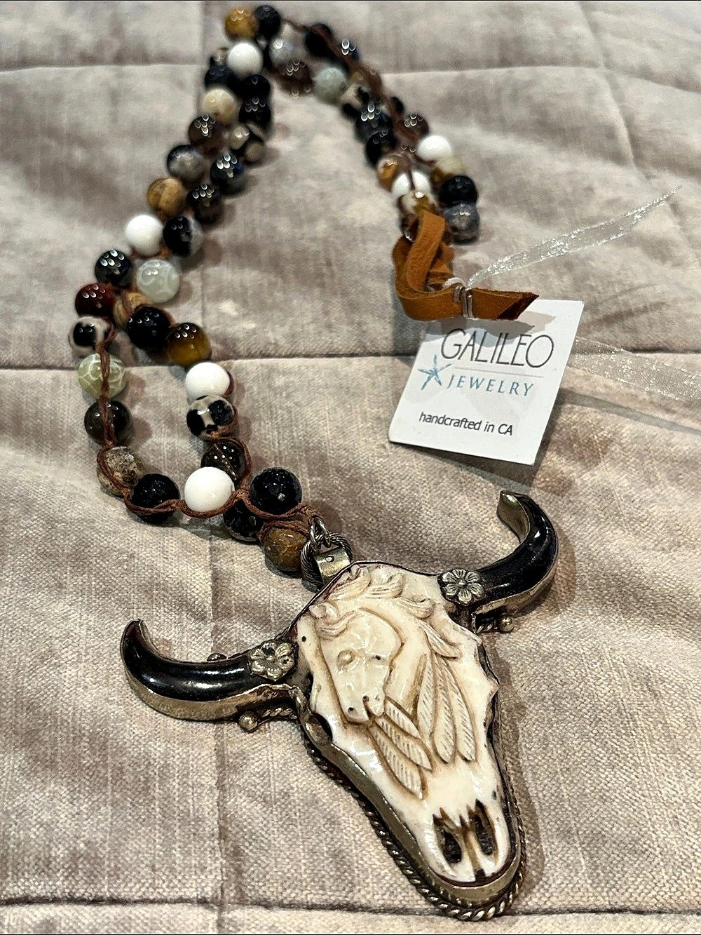 Galileo Jewelry Beaded Longhorn Horse Pendant Necklace NWTS